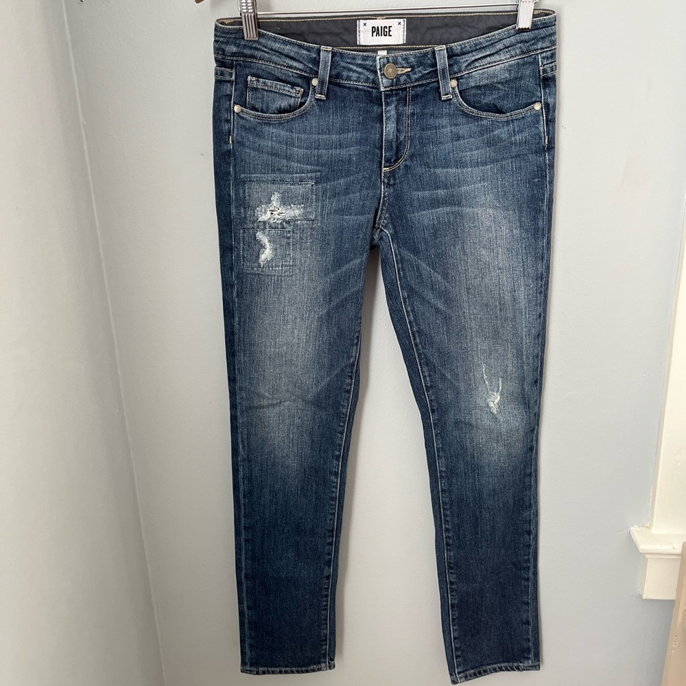 PAIGE Blue‎ Skinny Jeans with Distressed Detailing